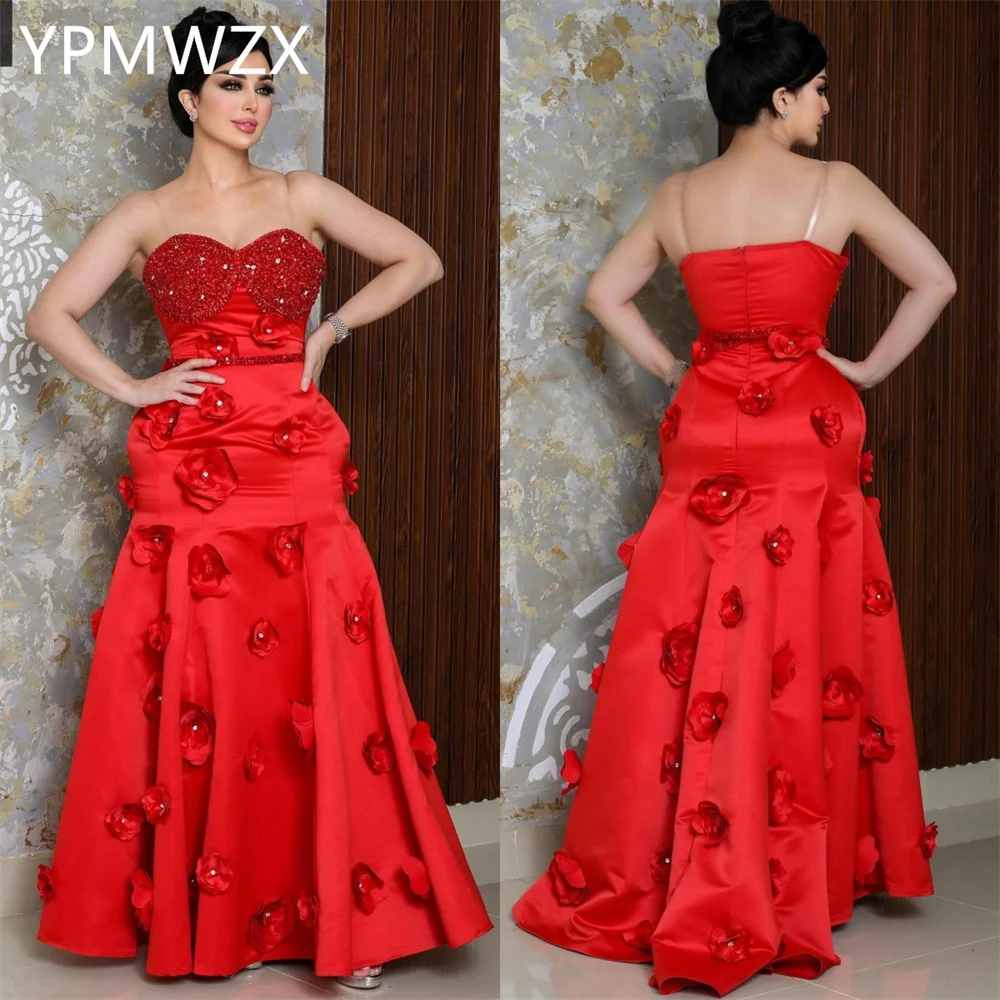 

Customized Evening Dress Formal Party Occasion Prom Gown YPMWZX Strapless A-line Floor Length Skirts Applique Bespoke