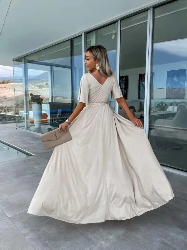 Formal Evening Dress Classic Long Sleeveless High Wasit Dresses Chiffon V Neck Vestidos De Noche Evening Dresses With Belt Cloth