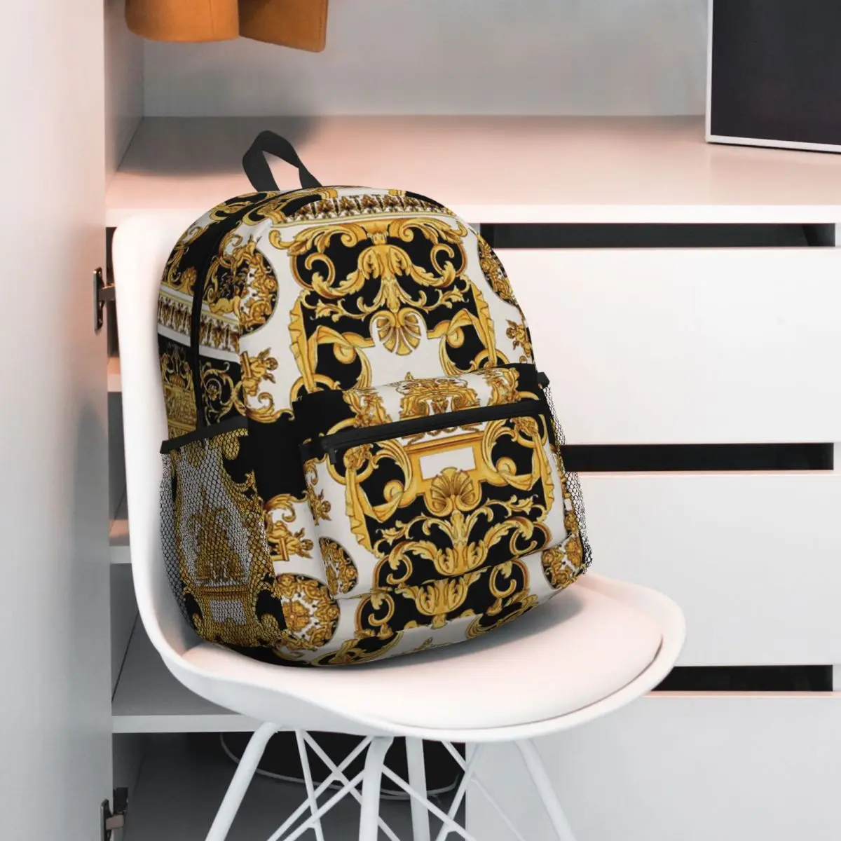 

Luxury Golden Europe Floral Baroque Backpack Student BookBag Children School Bag Computer Shoulder Bags for Boys Girls