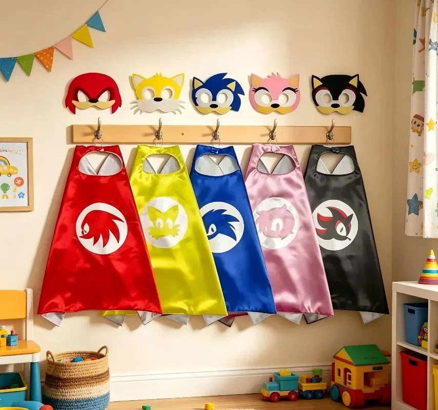 Sonic Themed Cape Cloak Set Anime Character Cosplay Outfit Birthday Party Dress‑Up Performance Costume Gift