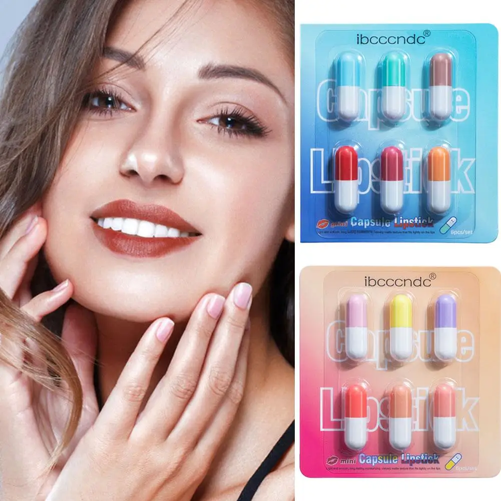 6 pz/set Mini Carino Capsula Rossetto Pillole Idratante Impermeabile Tazza antiaderente Carry Lip Balsamo Rossetto Labbra Trucco Regalo