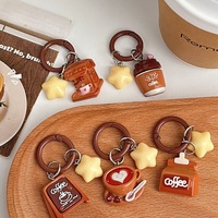 Cute Mini Coffee Cup Keychain Simulation Cartoon Coffee Shop Accessories Resin Pedant Keyring Women Headphone Case Decortion