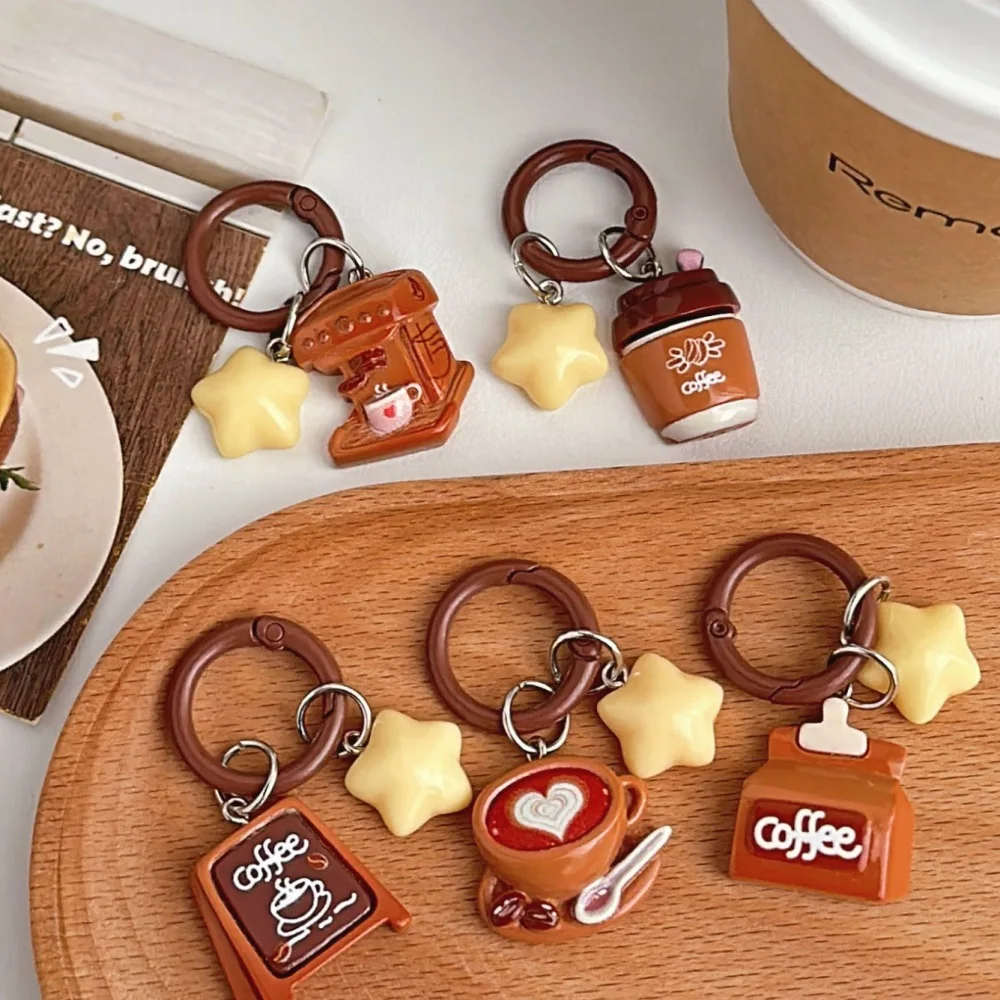 Cute Mini Coffee Cup Keychain Simulation Cartoon Coffee Shop Accessories Resin Pedant Keyring Women Headphone Case Decortion