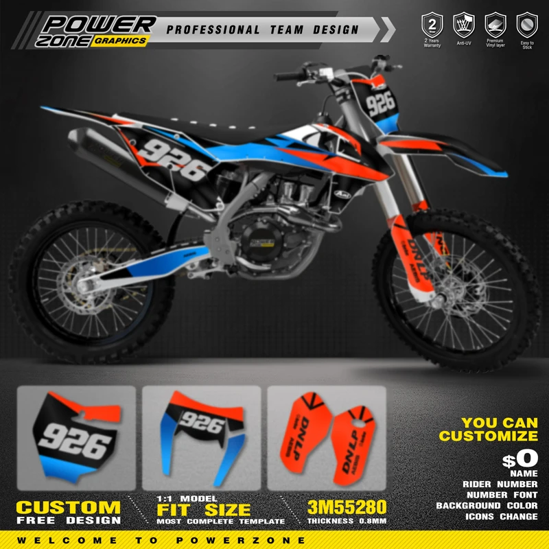

PowerZone Custom Team Graphics Backgrounds Decals Stickers Kit For KTM SX SXF MX 16-18 EXC XCW Enduro 17-19 125 to 500cc 32