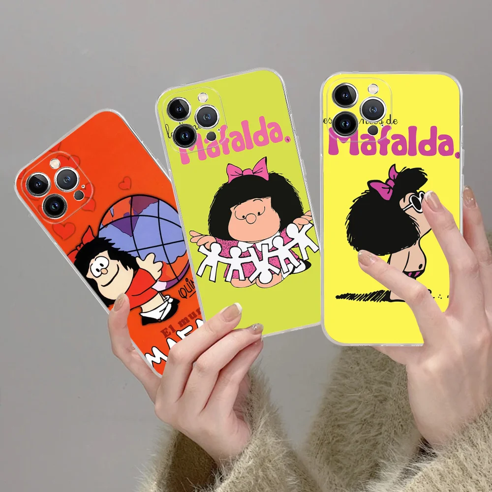 M-Mafalda Cartoon Phone Case For IPhone 16 15 8 7 6 6S Plus X SE XR XS 14 11 12 13 Mini Pro Max Mobile Case