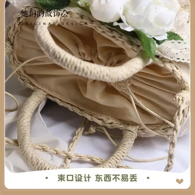 Bloom Fairycore Flower Woven Women 2025 New Vacation Sea Lolita Straw Bags Female Travel Hollow Out Beach Bag Aesthetic