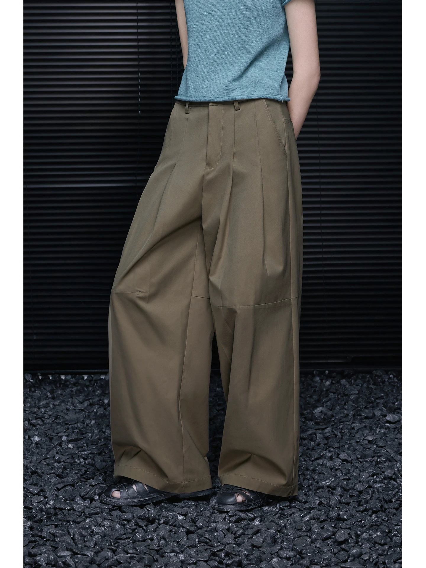 

High Waist Wide Leg Pants Women's Khaki Green Workwear Drapey Slimming Lazy Style Casual Trousers Spring Summer New Arrival