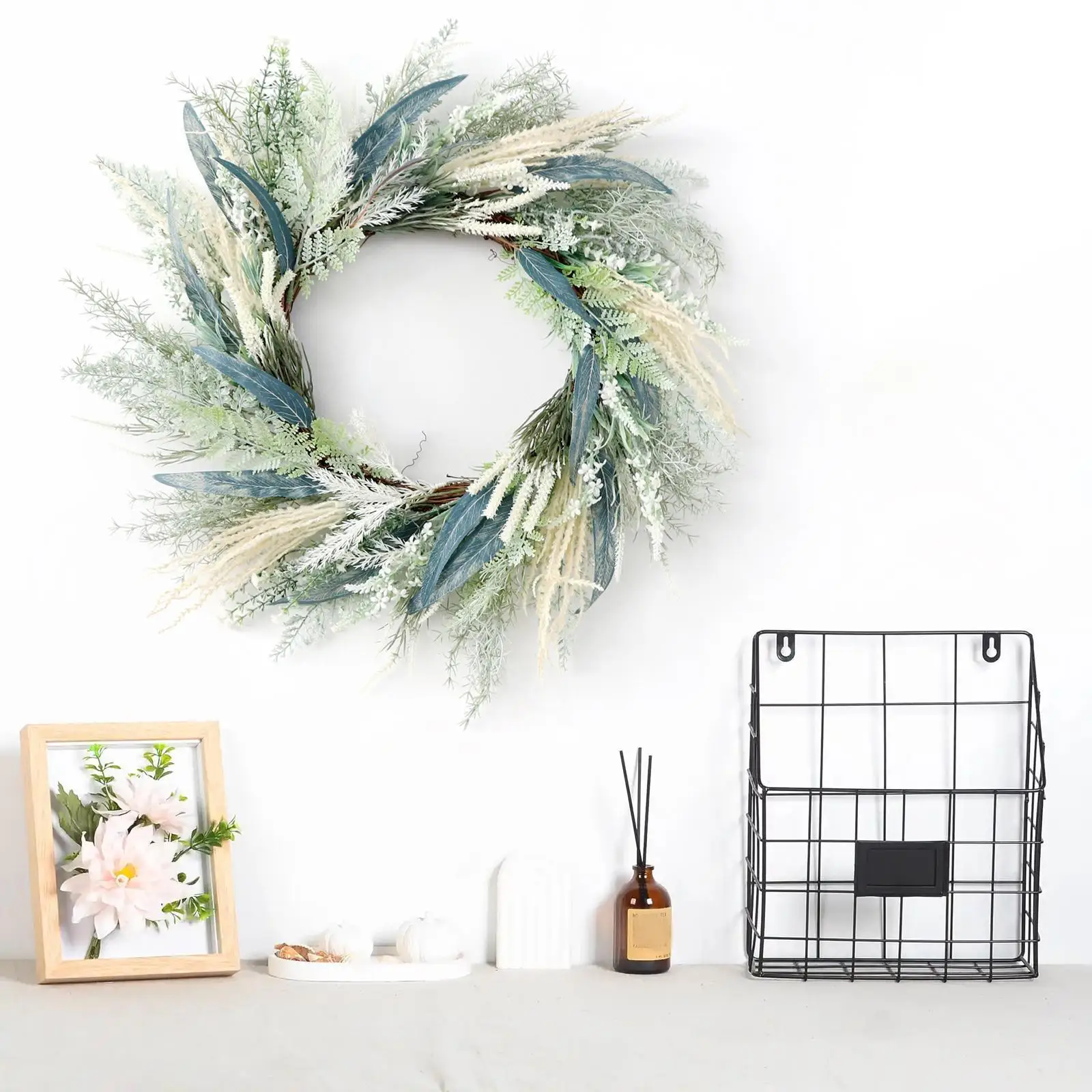 Simulated Leaf Lavender Wreath Stylish for Outside Spring Festival Fireplace