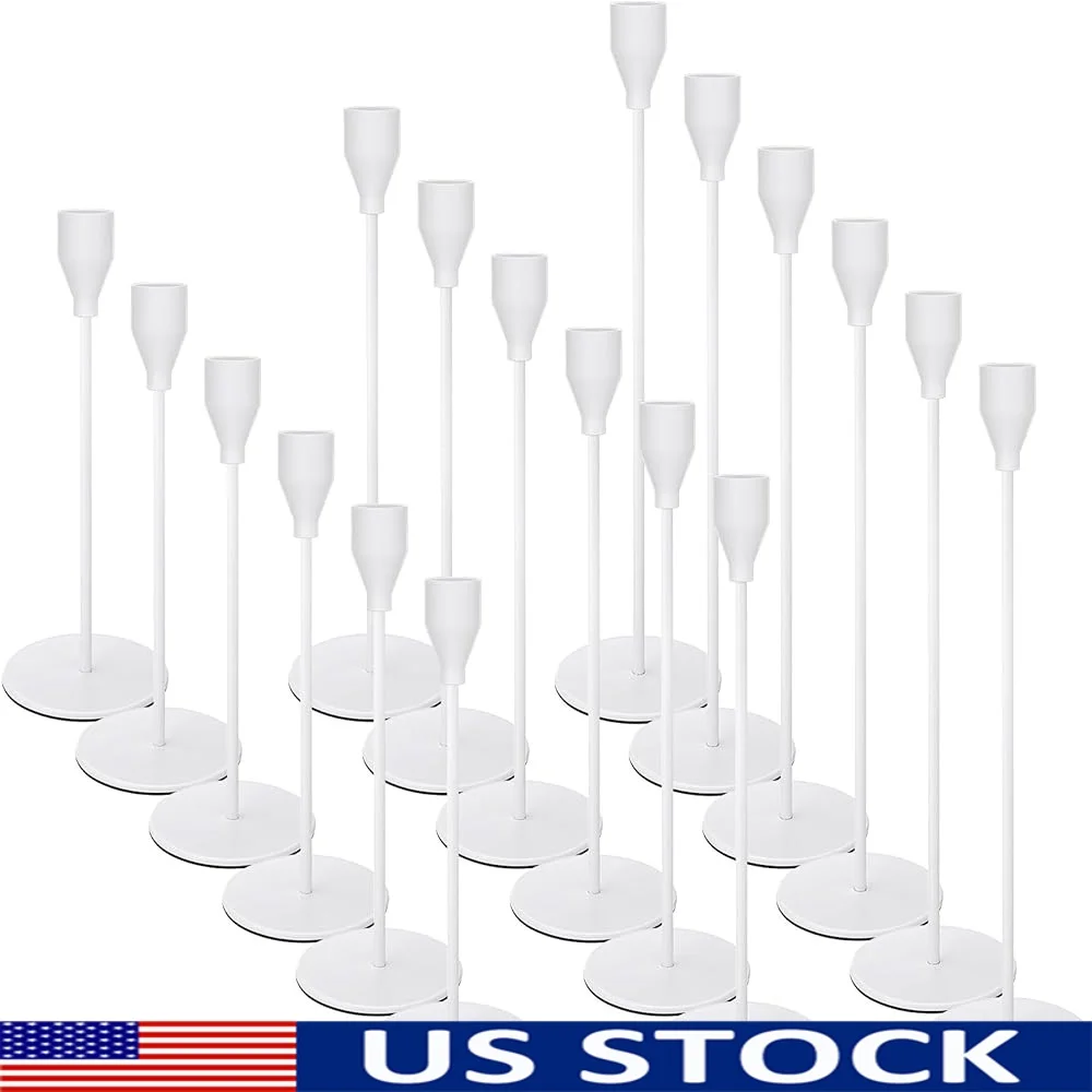 

Set of 18 Tall Metal Candlestick Holders Taper Candle Sticks Decorative Table Centerpiece Modern Pillar Stand Wedding Home Décor