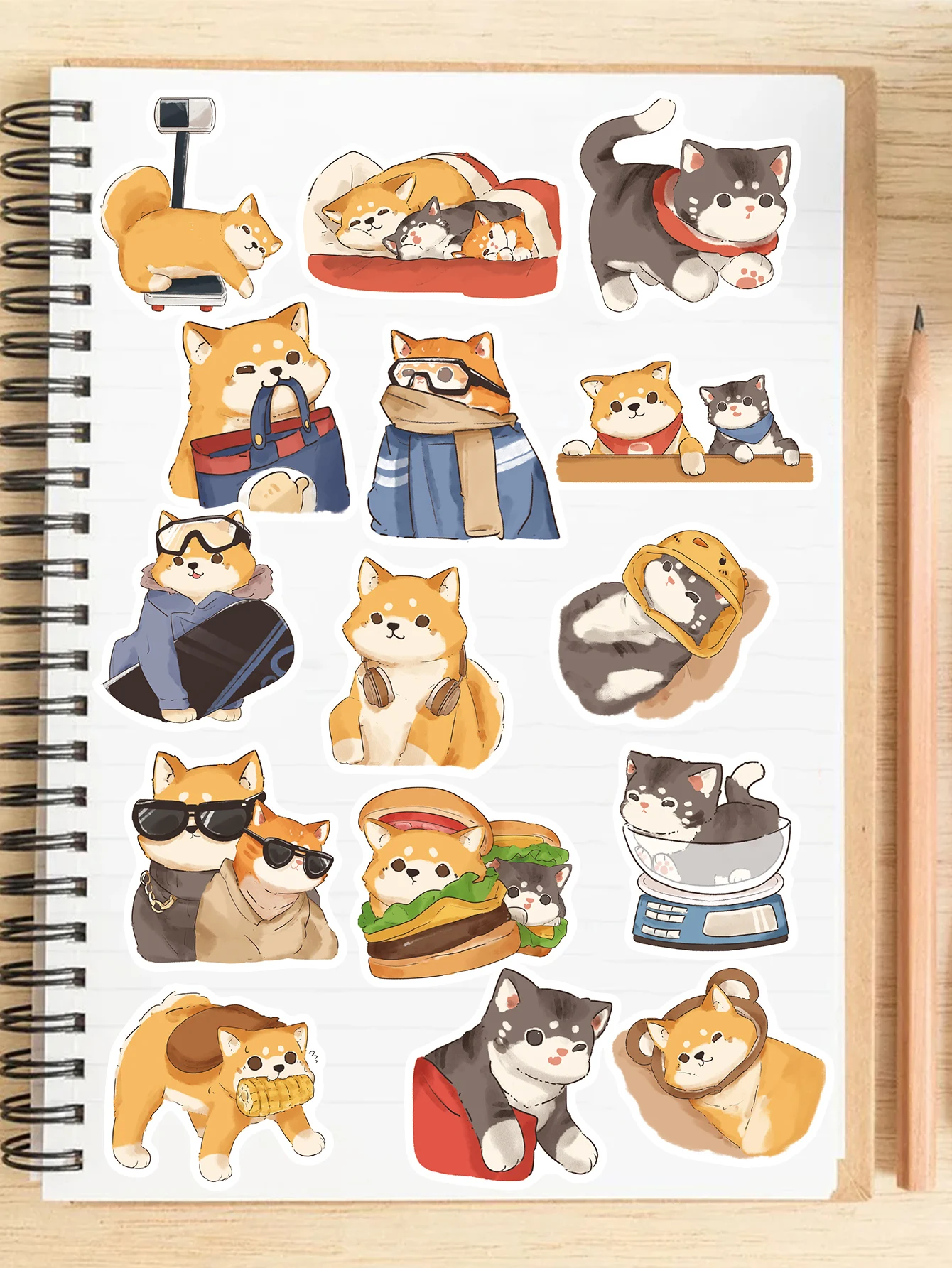 Desenhos animados adesivos, shiba inu, gato, decorativo, para mala, skate, guitarra, laptop, motocicleta, diy, impermeável, 50pcs