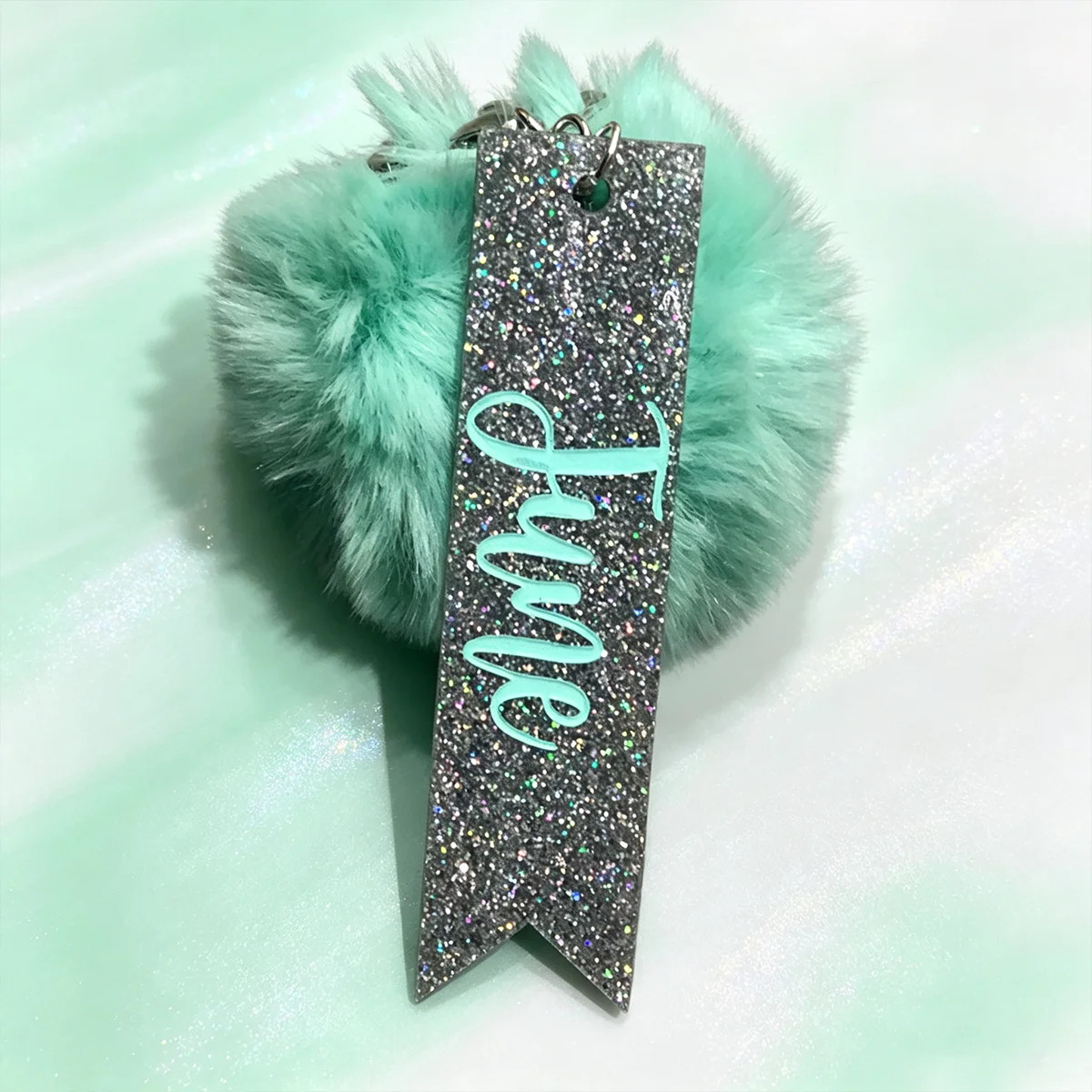 Named keychain, personalized gift, wallet tag, plush ball keychain