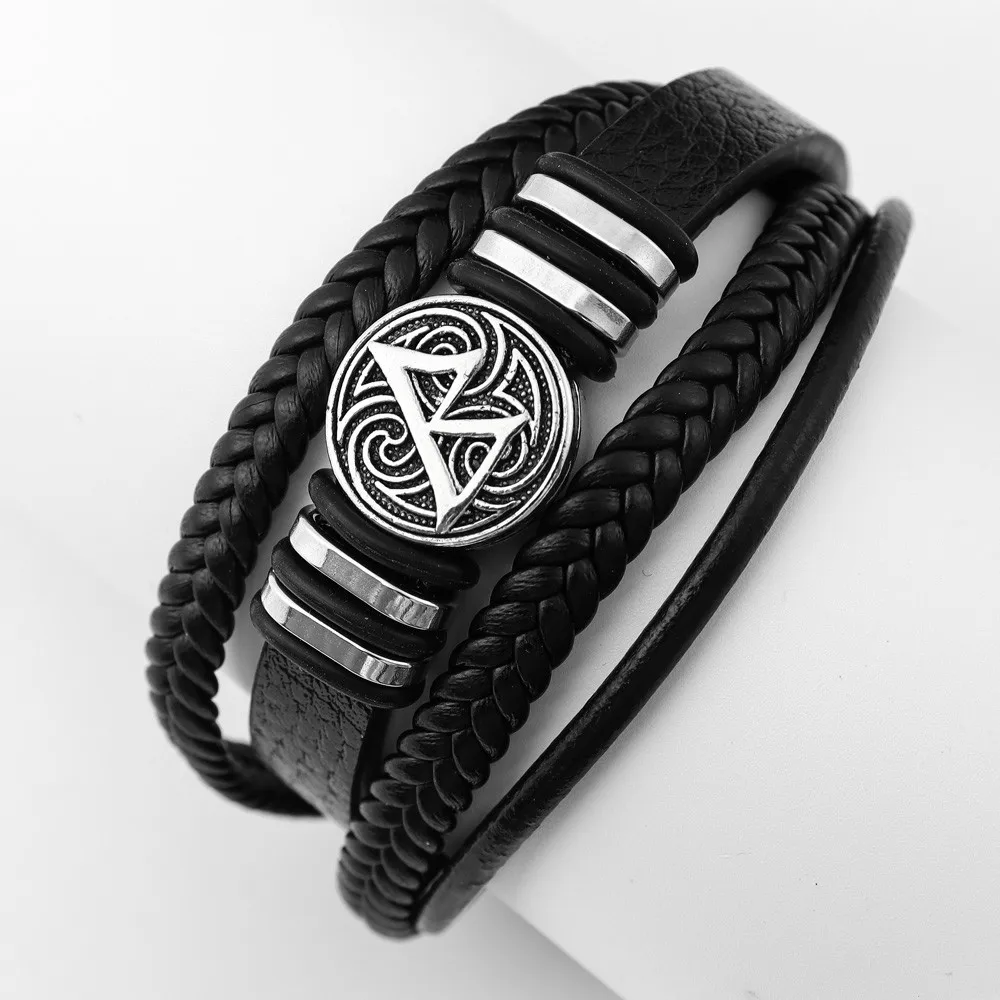 Trend Nordic Rune Odin Magic Leather Bracelet Charm Men\'s Bracelet New Fashion Hip Hop Punk Jewelry Accessories Gift Wholesale