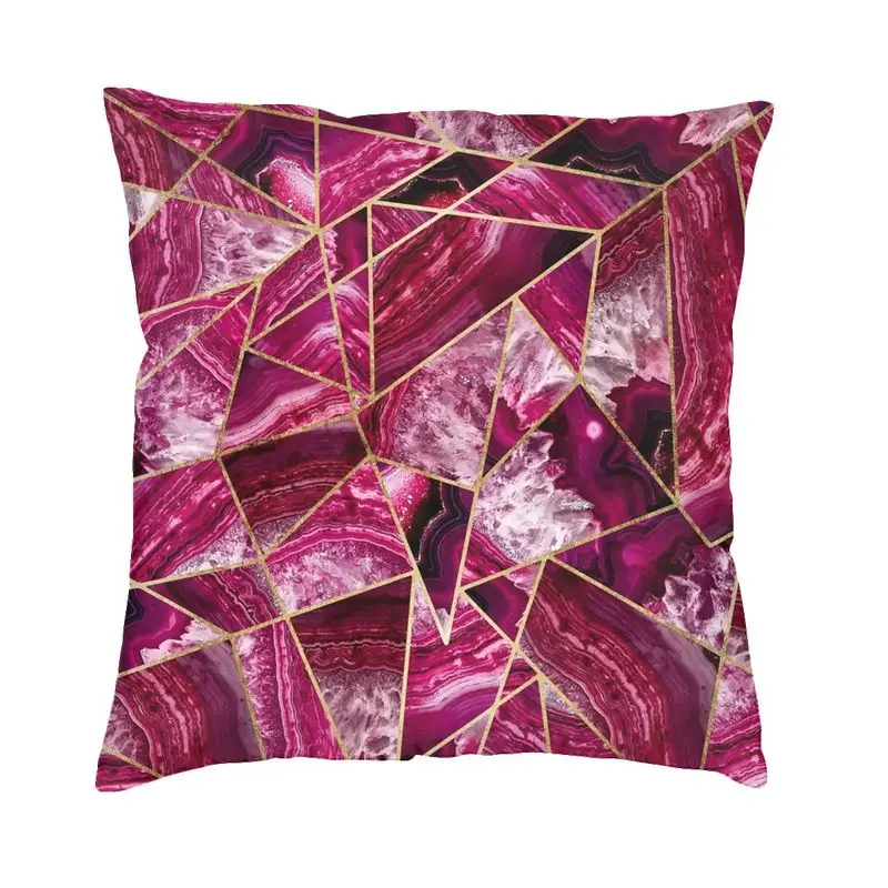 Soft Pink Fuchsia White Agate Gold Geometric Triangles Throw Pillow Case Decoration Cushion Cover 45x45 Pillowcover for Sofa