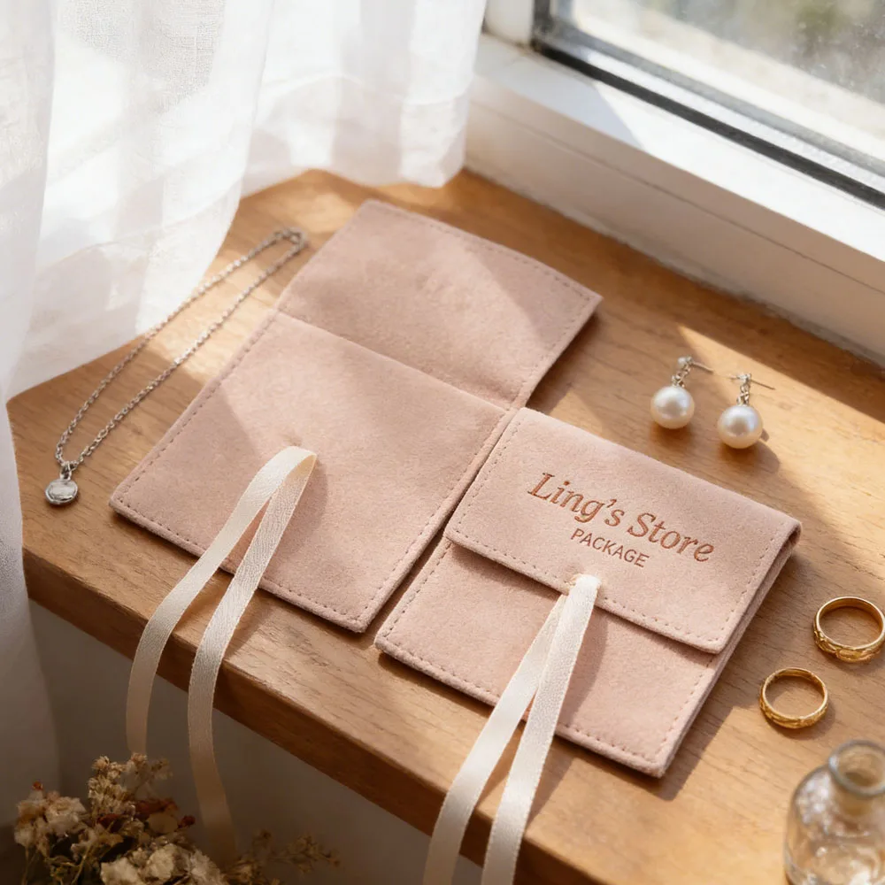 

50Pcs Custom Logo Exquisite Jewelry Microfiber Bowknot Bag Envelope Ribbon Pouches Wedding Favors Gift Candy Chocolate Packaging