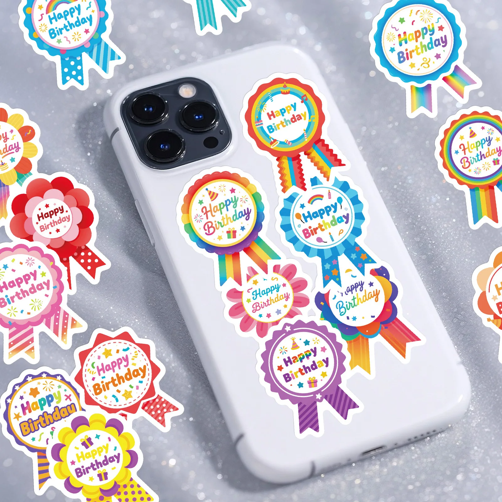 56/112 stuks gelukkige verjaardag kleurrijke badge stickers voor party decor beloning lade, bureau schoolbenodigdheden koelkast koffer bureau
