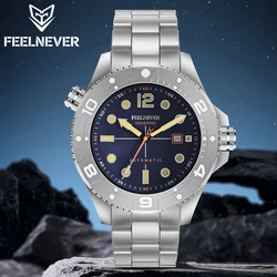 FeelNever Profession Dive Sport Mechanical Mens Watches Stainless Steel Sapphire Crystal 50Bar Auto Date Wristwatch reloj hombre