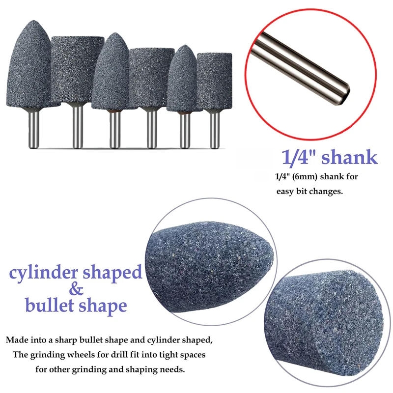 

4PCS Metal Grinding Stone Set Polishing Sanding Rust Removal Deburring Grinding Wheel Sandpaper 1/4" (6mm) Shank for Rotary Tool