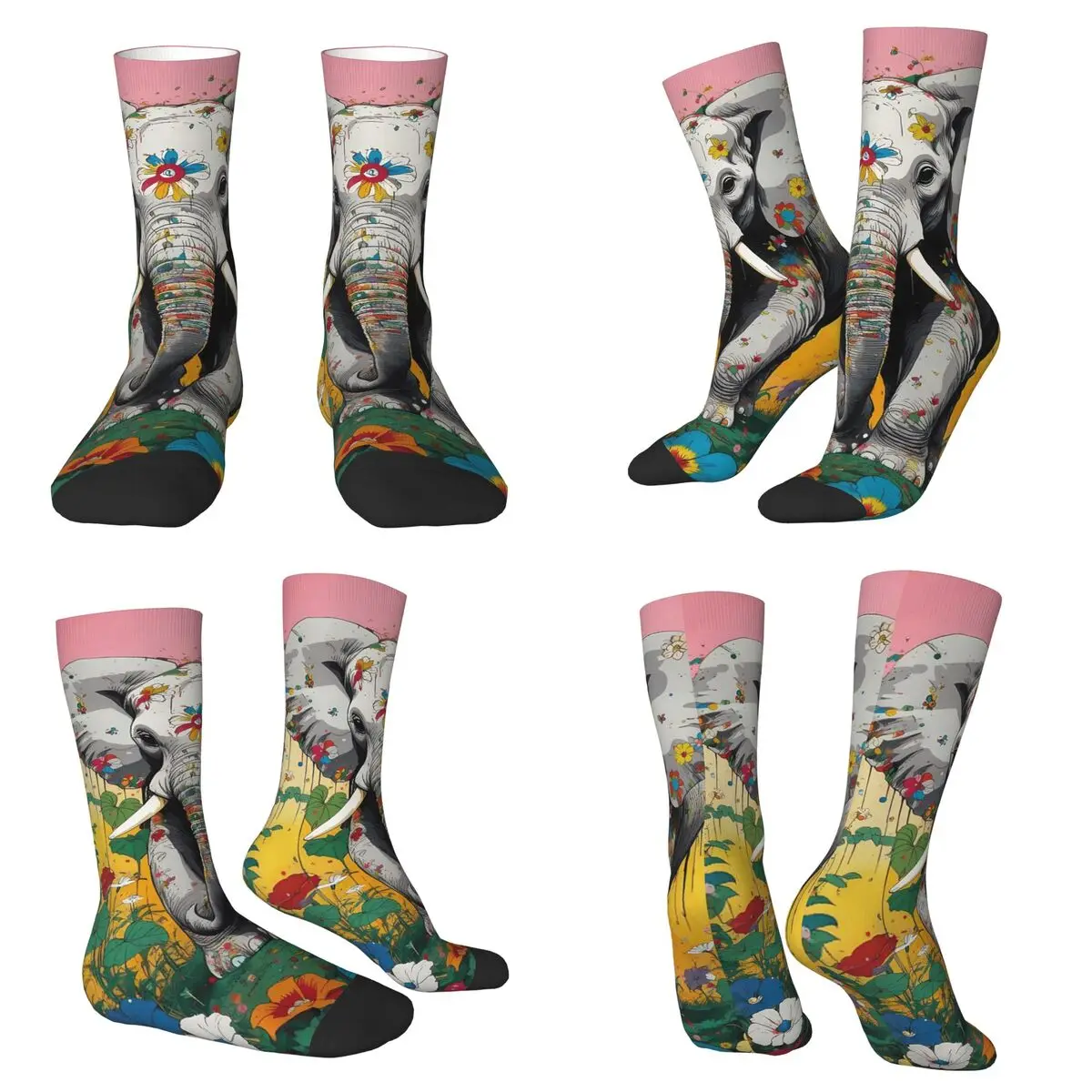 

Tropical Flower Elephant Art Print Socks Harajuku Soft Stockings All Season Long Socks Accessories for Unisex Birthday Present