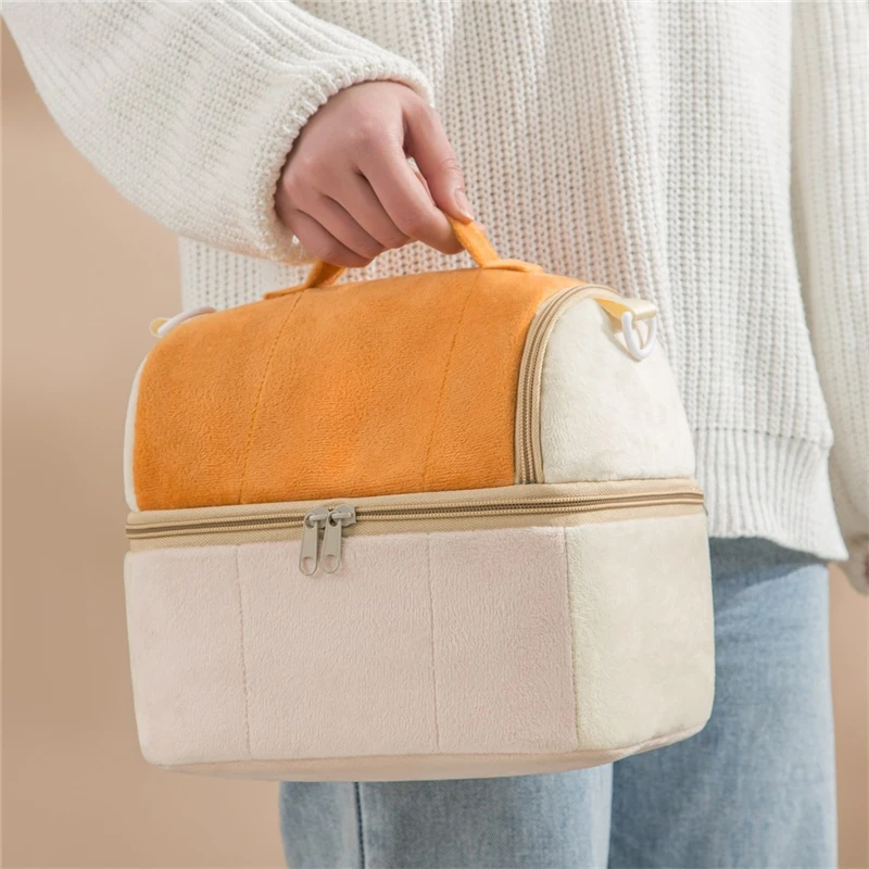 Portable Double Layer Insulated Lunch Bag Velvet Lunch Box Accessories Large Food Cooler Ice Bag Container Thermal Bento Pouch