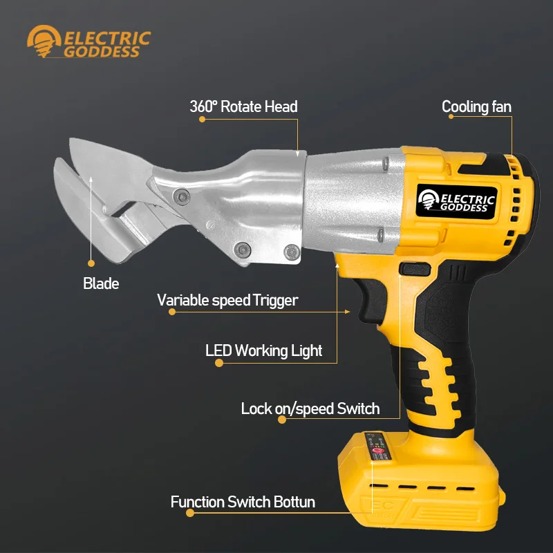 Imagem -04 - Deusa Elétrica sem Fio Tesoura de Metal Elétrica Corte Ferro Tesoura Aço Carbono Cortador Energia para Dewalt 20v Bateria