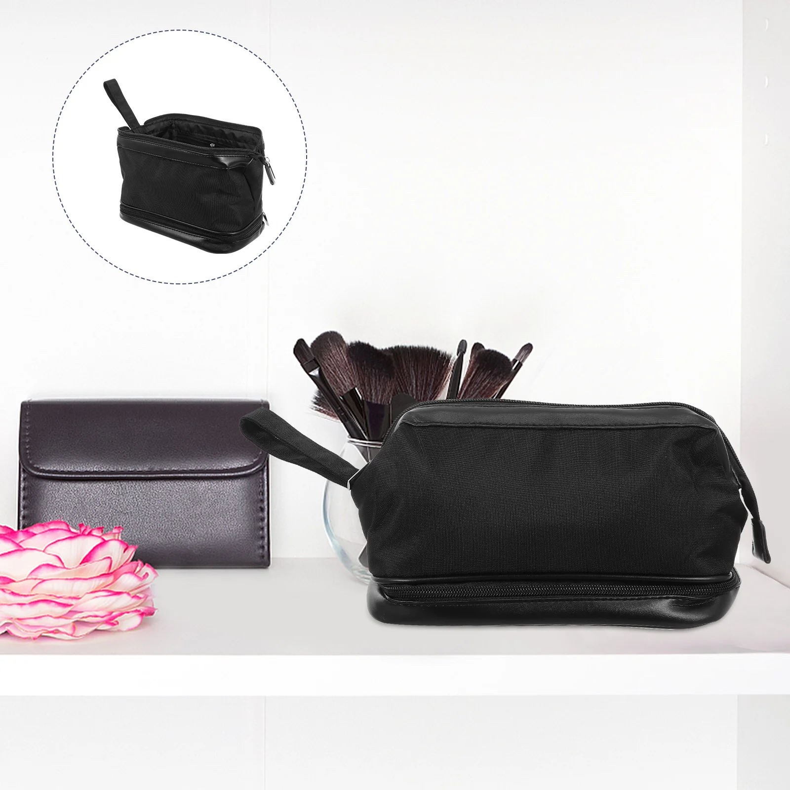 

1Pcs Handheld Toiletry Bag Nylon Men's Wash Bag with Zipper Compact Storage Organizer for Travel Business Portable Makeup and