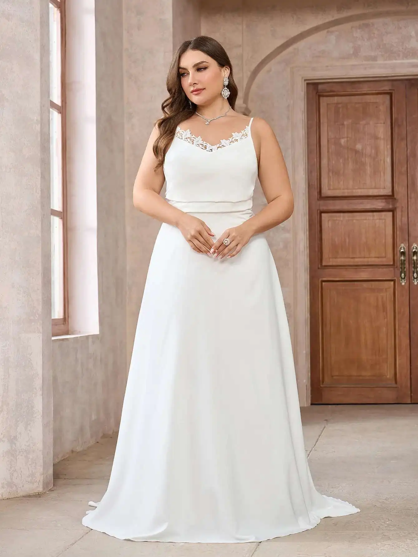 Abito da sposa lungo fino al pavimento con fiocco a canotta in pizzo semplice in raso con una spalla 2025 Party Summer Elegantes Casual Y2k