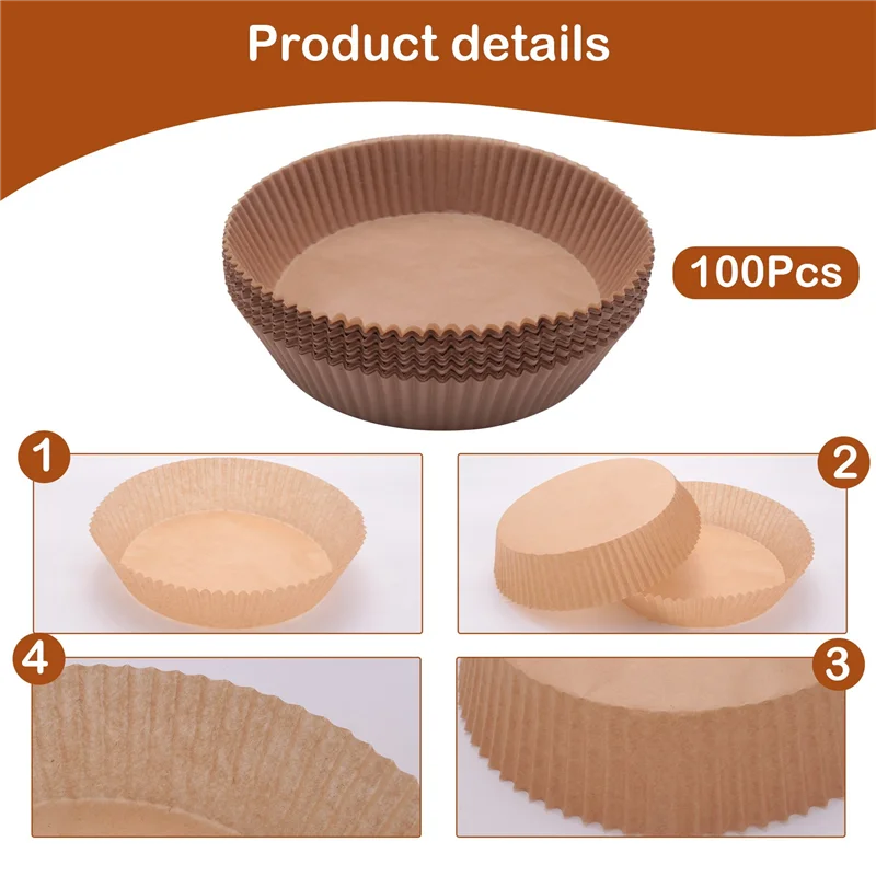 100Pcs Air Fryer Parchment Paper Liners Non-Stick Disposable Air Fryer Liners Basket Unperforated Round Parchment Paper