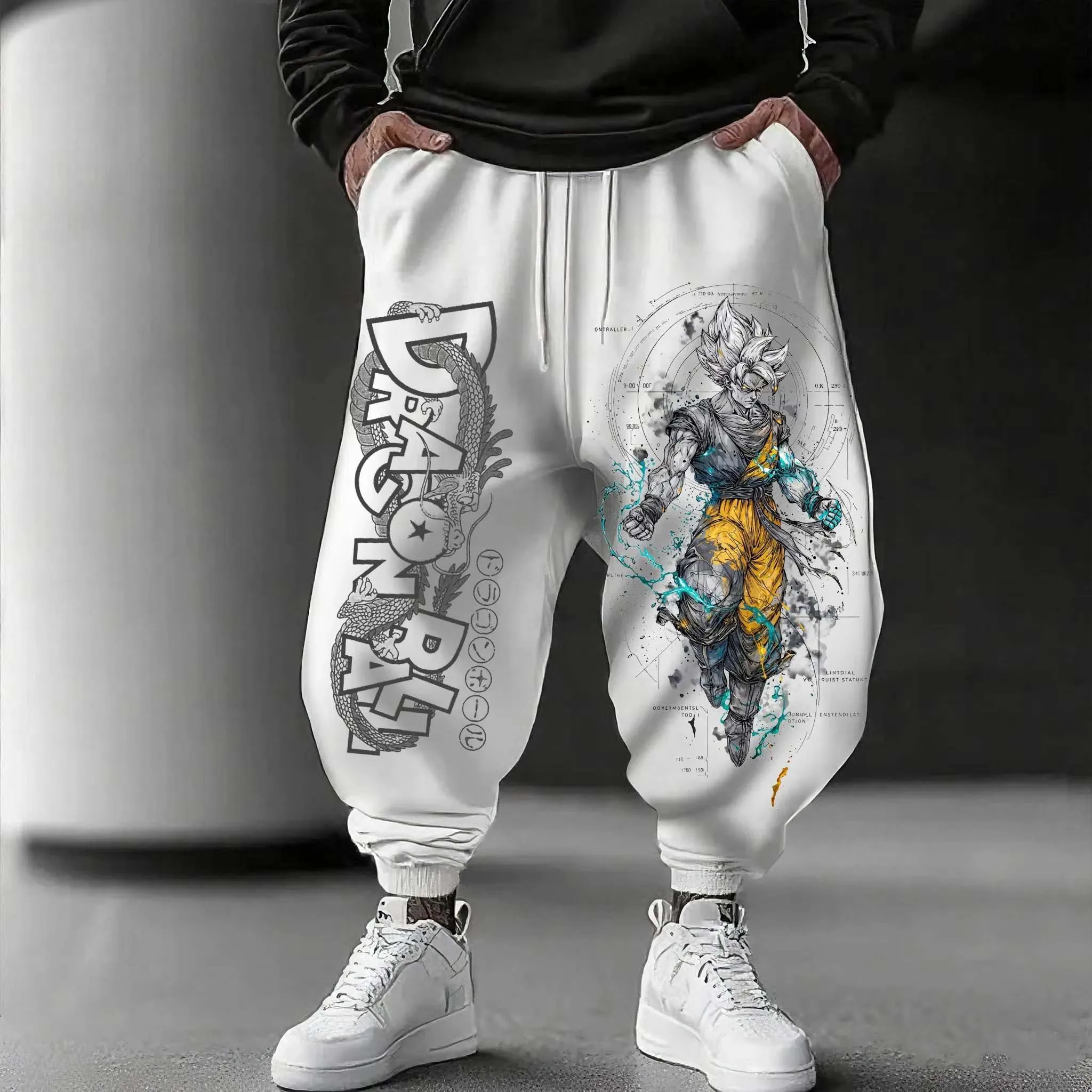 2025 Nieuwe populaire Japanse anime bedrukte katoenen witte modebroek Herfst hiphop sportlegging voor heren en dames