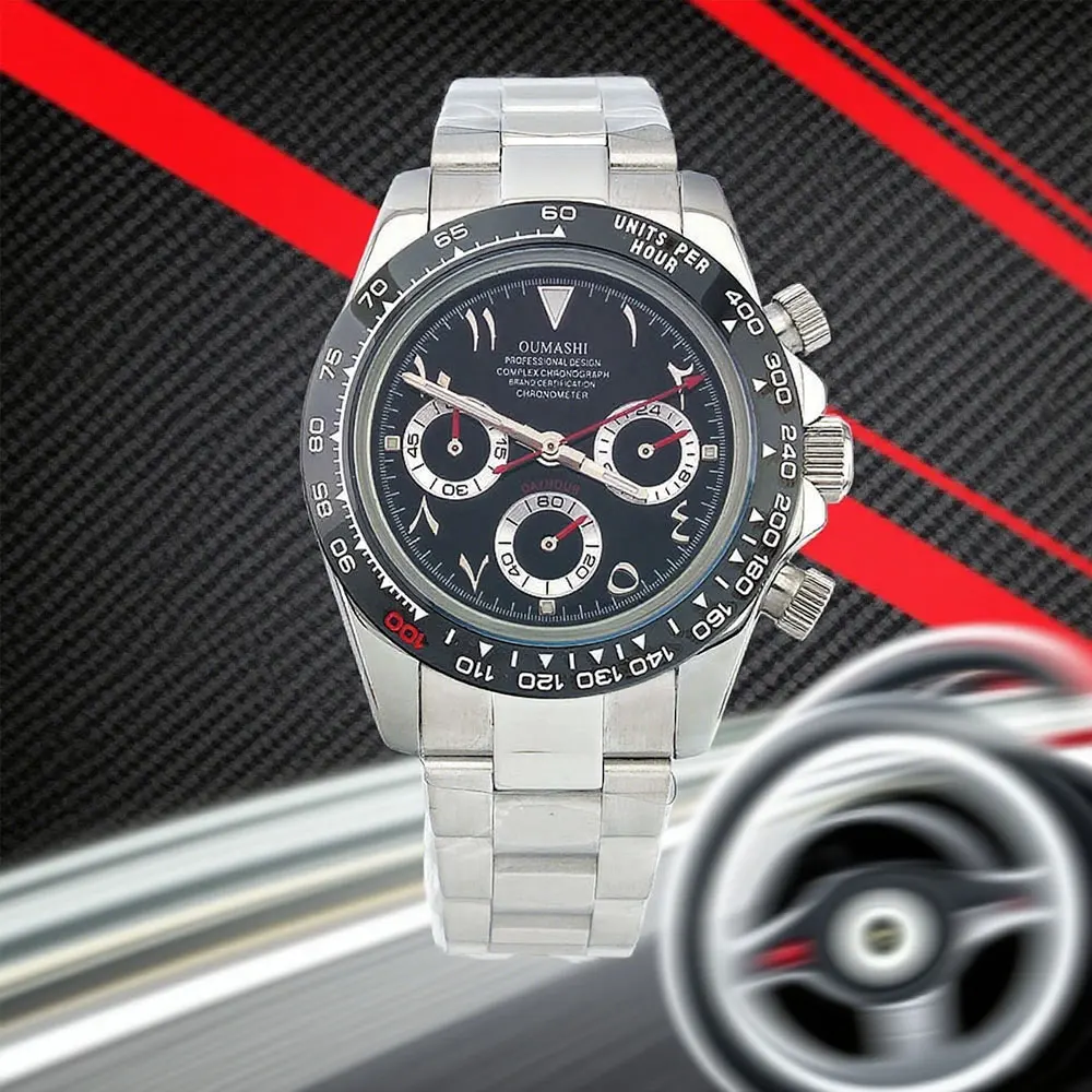 ساعة رجالية 39 ملم VK63 حركة كوارتز كرونوغراف زجاج الياقوت قرص عربي شعار قابل للتخصيص ساعة رجالية فاخرة