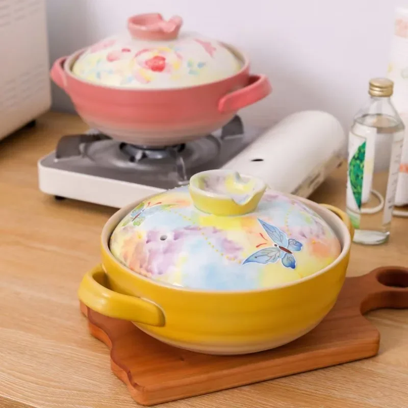 Japanese Ceramic Casserole Creative Gradient Color Clay Saucepan for Gas Stove Kitchen Pot Home Cookware Cooking Tools