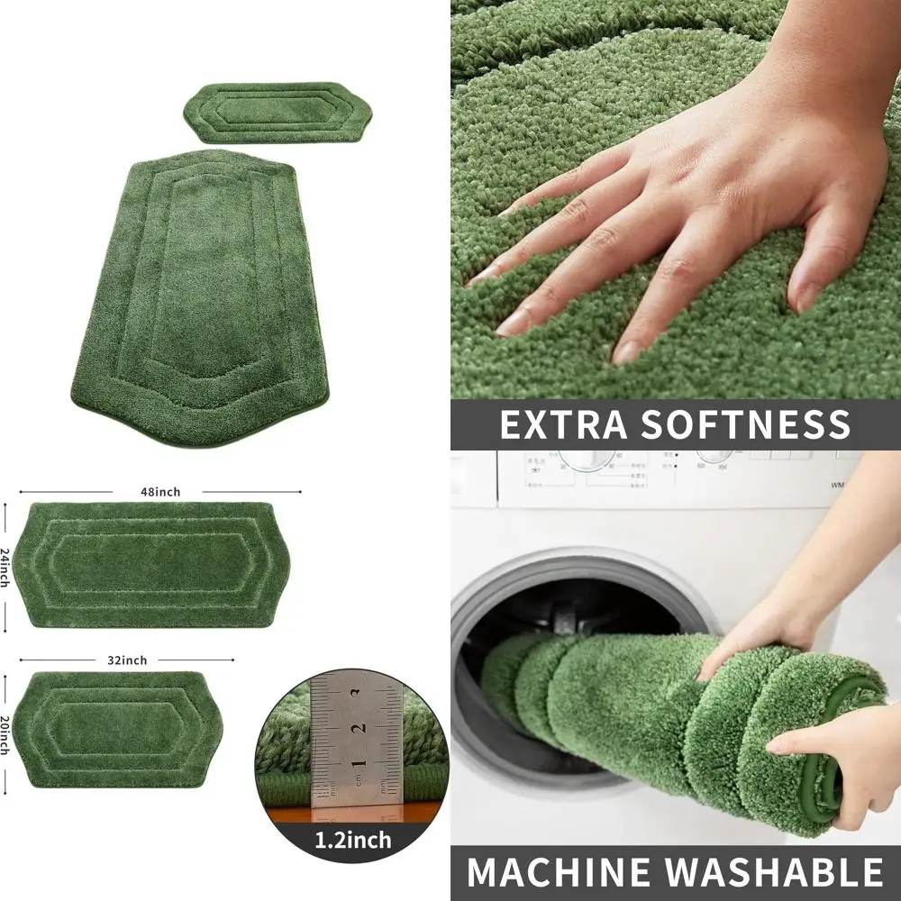 

Thick Anti-Slip Bath Linen Set - 100% Polyester Mats, Soft & Absorbent, Green, 20x32 & 24x48