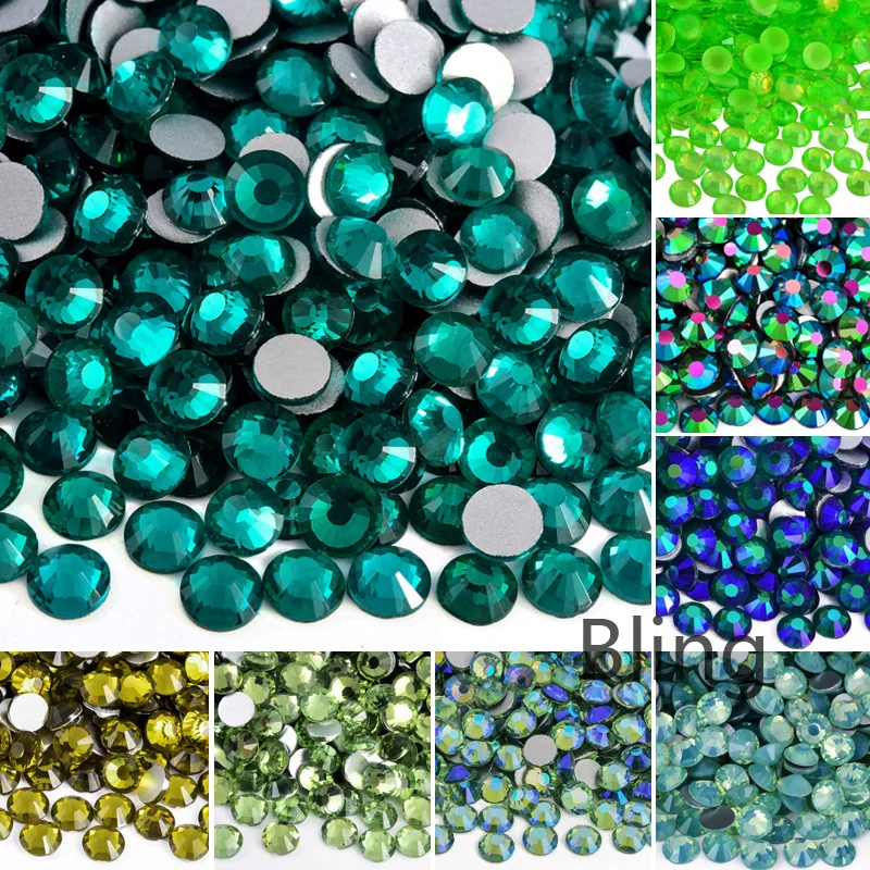 2028 Green Color Non Hotfix Rhinestones Glitter Flatback Nails Strass Glue On Crystals For Nail Art Nail Charms B0035