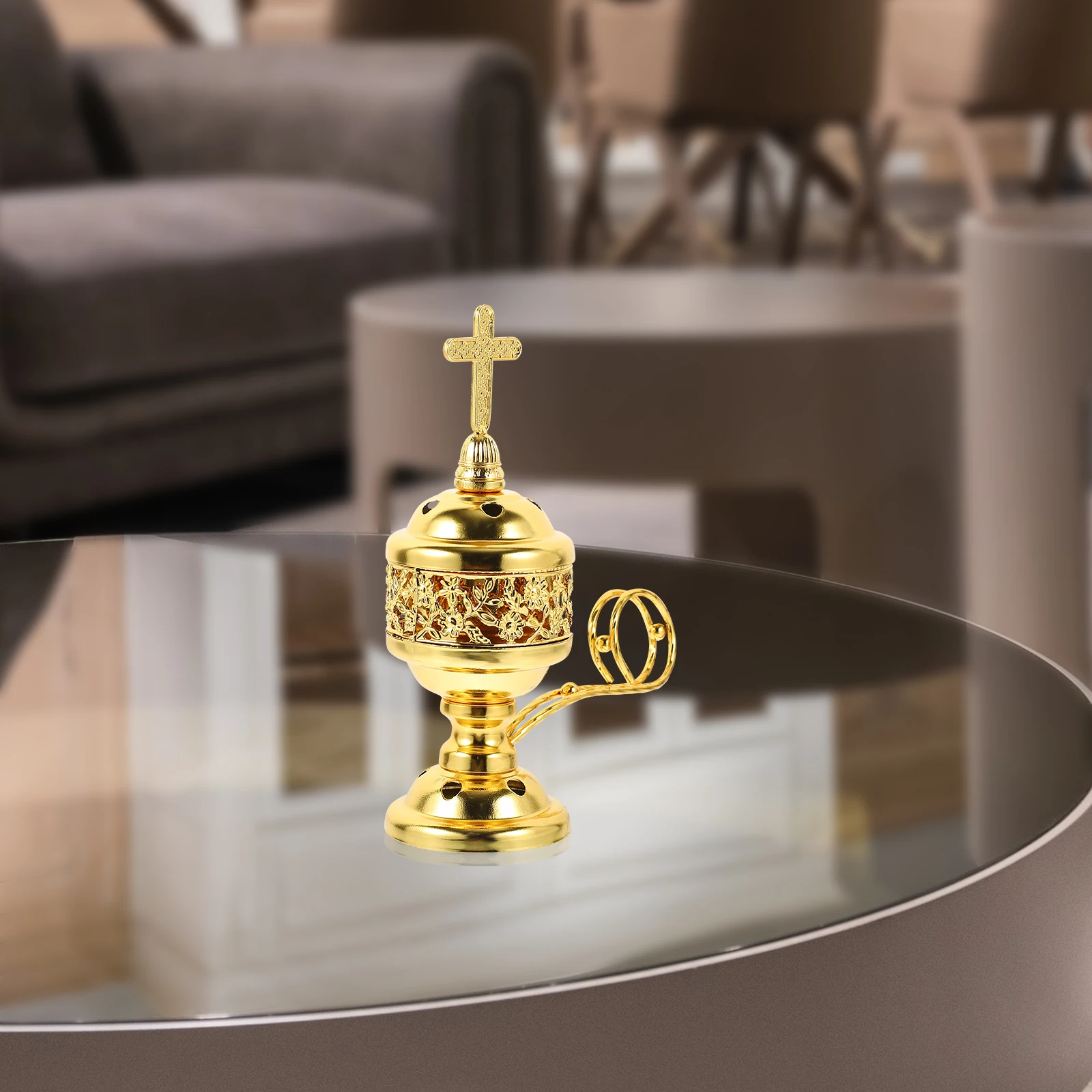 

Metal Incense Burner Small Censer Decor Golden Desktop Furnace Aroma Holder Yoga Living Bedroom Kitchen Retro nament Health Care