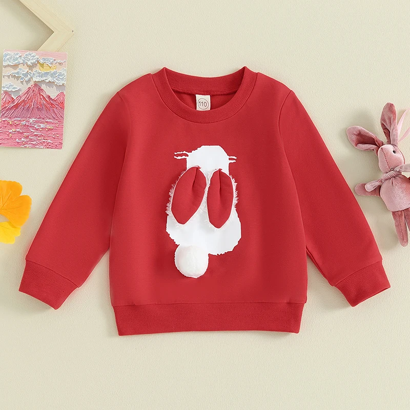 

Easter Bunny Print Hoodie Sweatshirt for Kids Boys Girls Long Sleeve Pullover Round Neck Loose Fit Tops with Fluffy Rabbit