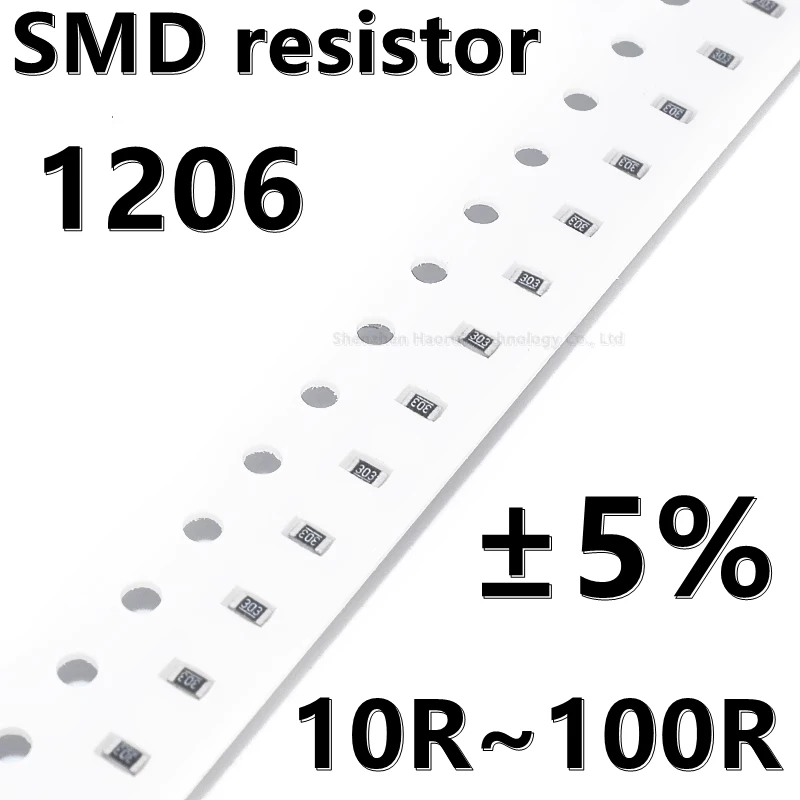 (100 pz) 1206 5% resistore SMD 10 12 13 15 16 18 22 24 27 30 R Ω ohm 33R 36R 39R 43R 47R 51R 56R 62R 68R 75R 82R 91R 100R