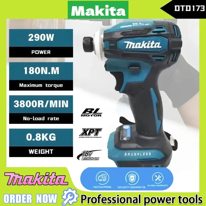 

Аккумуляторный ударный гайковерт Makita DTD173, 18В, 1800 об/мин, бесщеточный двигатель, 180Нм, электрическая дрель для дерева и болтов, режим T-Mode