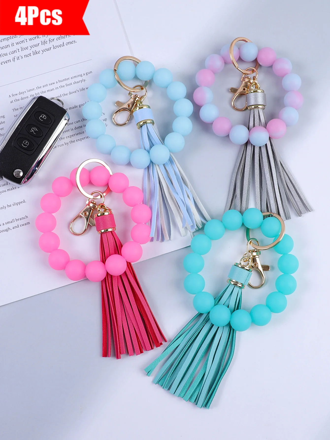 4Pcs/Set  -Hands-Free Luminous Silicone Wristlet  Anti-Lost Key Holders for Night Out & Commute