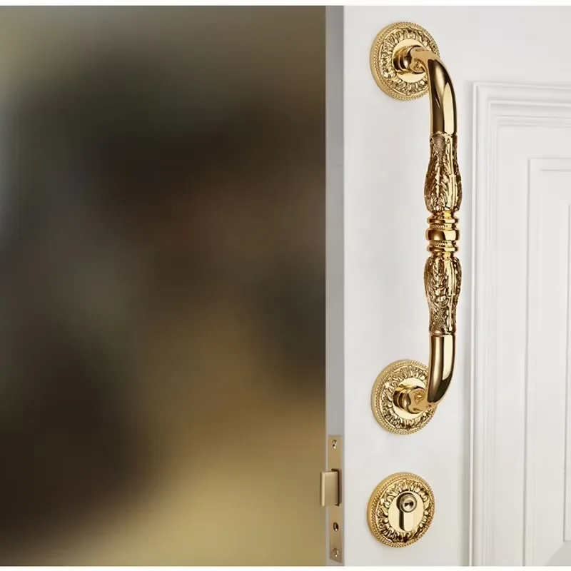 High Grade Pure Copper Split Door Lock French Light Luxury Brass Handle Villa Door Real Gold Plated Hardware Real Gold Plated