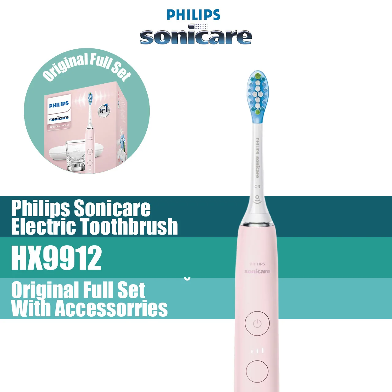 

Philips Sonicare DiamondClean HX9912 rechargeable electric toothbrush Philips Replacement Heads C3+W Adult Pink