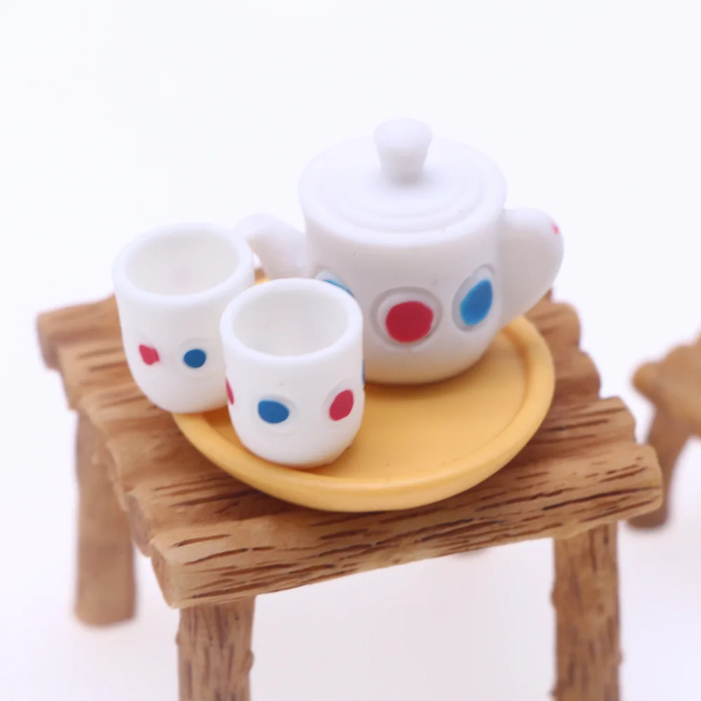 1 Set Dollhouse Miniature Simulation Tea Set Model Resin Furniture Accessories For Doll House Decor Kids Pretend Play Toys Gift