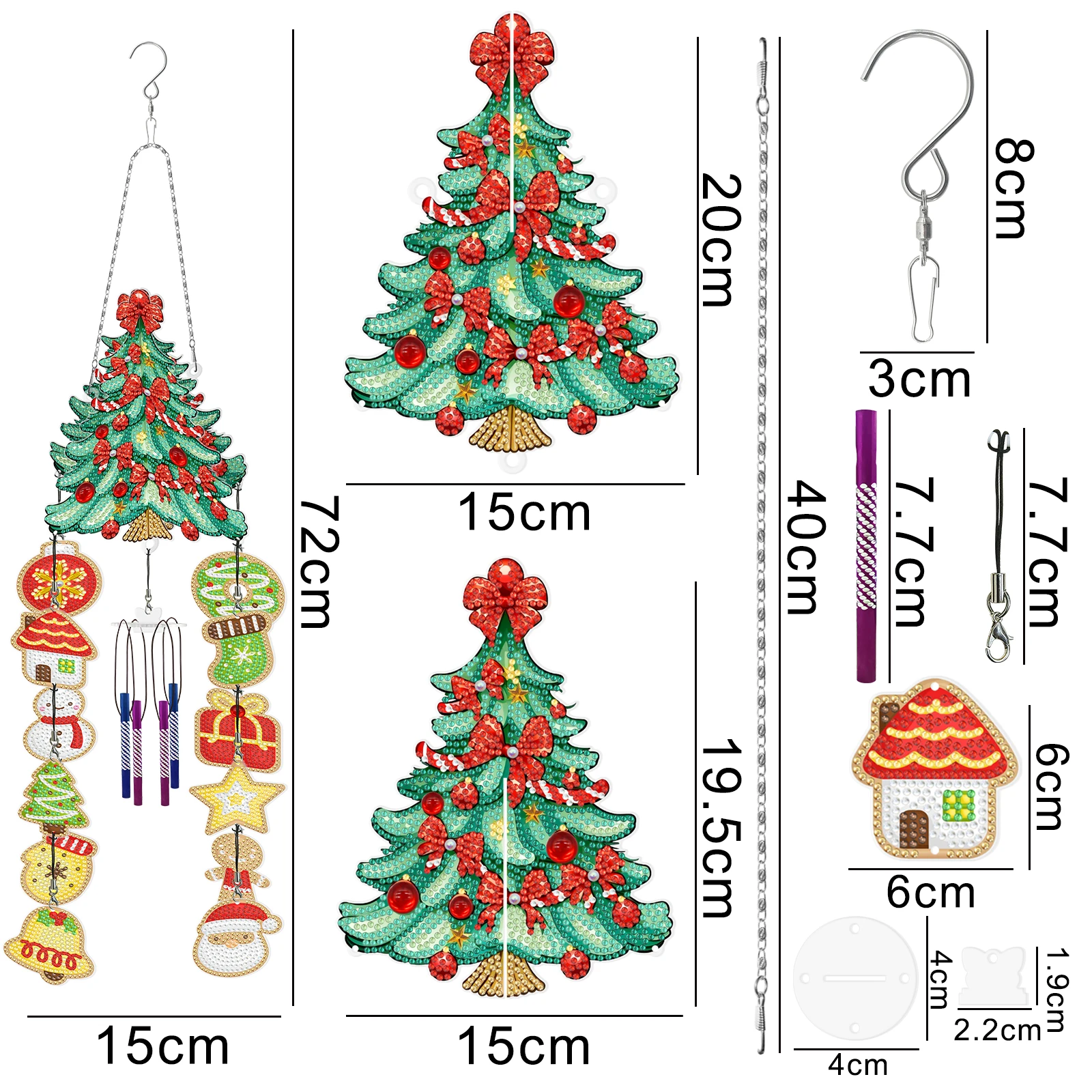 DIY Acrylic Diamond Painting Double Sided Christmas Tree Wind Chime Pendant Diamond Art Kit Home Chrismas Festival Decoration