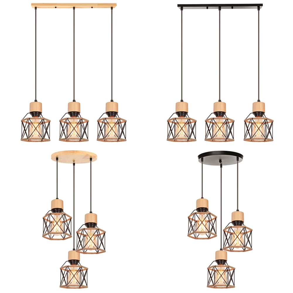 

Винтажный подвесной светильник с 1/3 головками, современный деревянный подвесной светильник, промышленная потолочная люстра для гостиной, кухни, светильники