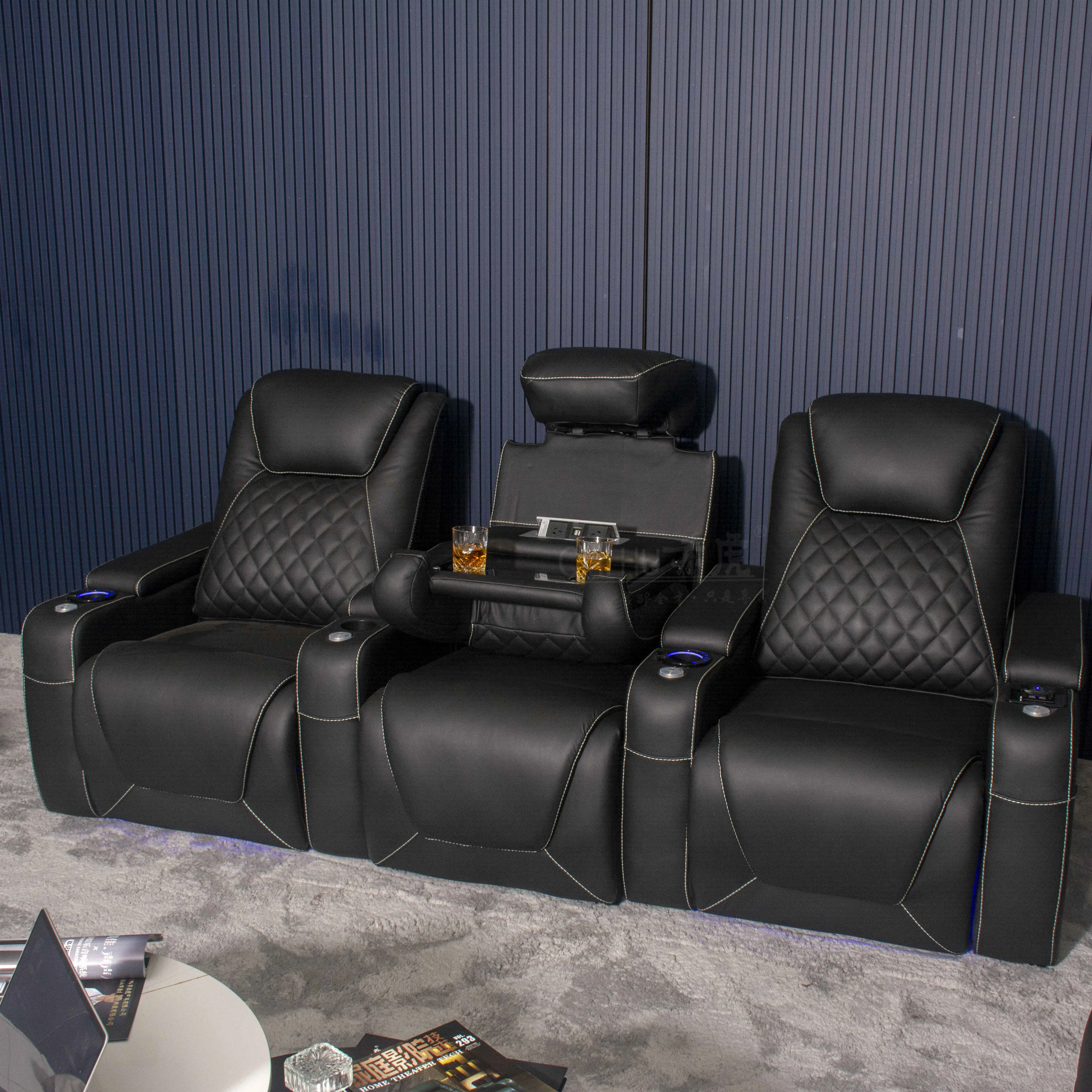 

Black rhombus sewn back recliner sofa home theater furniture electric recliner