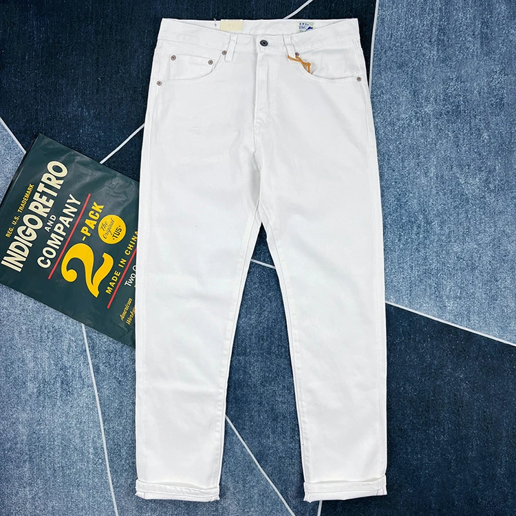 13oz White Gray cloth Denim Jeans Men Heavyweight Red Selvedge Slim Fit Straight Pants Youth Male 100% Cotton Casual Trousers