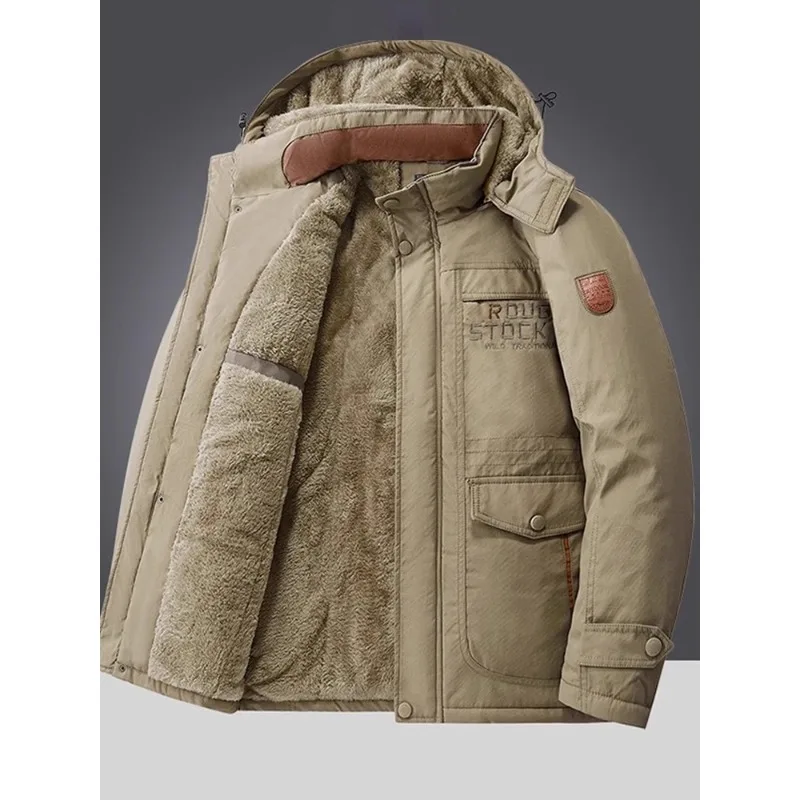 

Outerwear Fleece Thickened Windbreaker Men's Mid-length Winter Cotton-padded Jacket Lambskin Middle-aged Winter Coat Overcoat