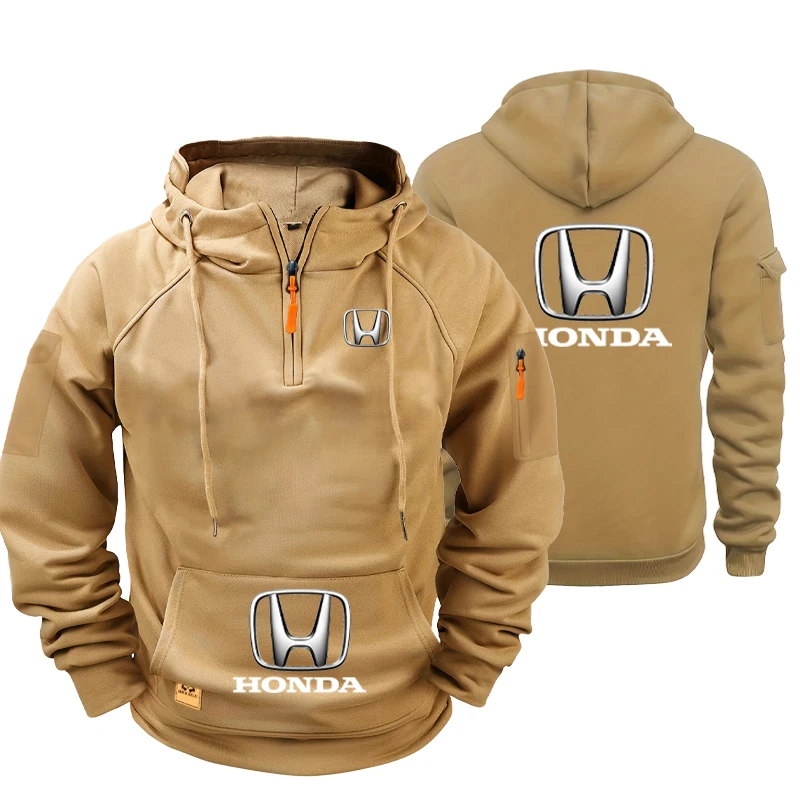 Honda Men's Fashion Casual Hooded Sweatshirt with Multiple Pockets, Long-Sleeved Sport Shirt with Graphic Design on Both Sides,