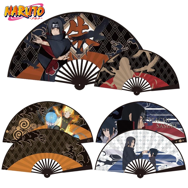 Abanico de mano de Naruto, abanico plegable de Anime Uchiha Itachi, personalizado chino, 8 pulgadas, Obito, abanicos de bambú, regalo periférico, juguetes, accesorios de verano