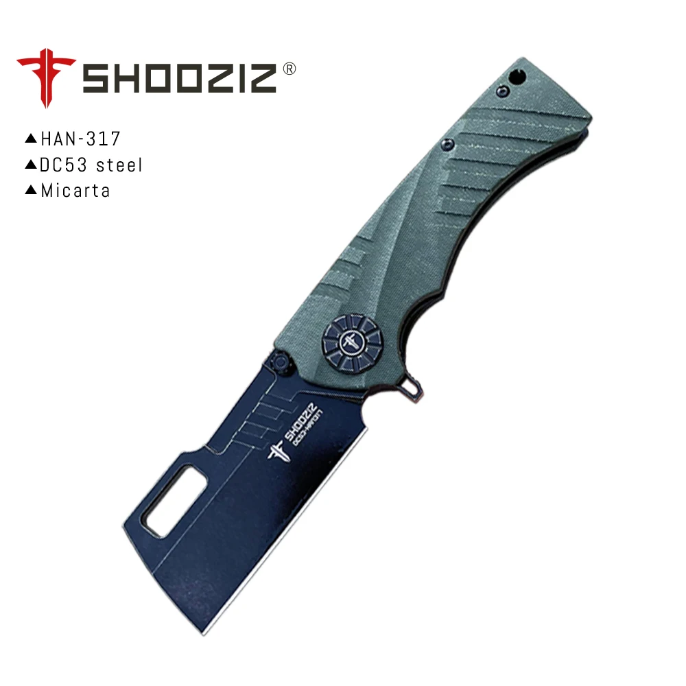 

SHOOZIZ HAN317 Folding Knife for Men，EDC knife with Pocket Clip for Outdoor Camping Tool，Micarta，DC53 Steel PVD/Satin Blade