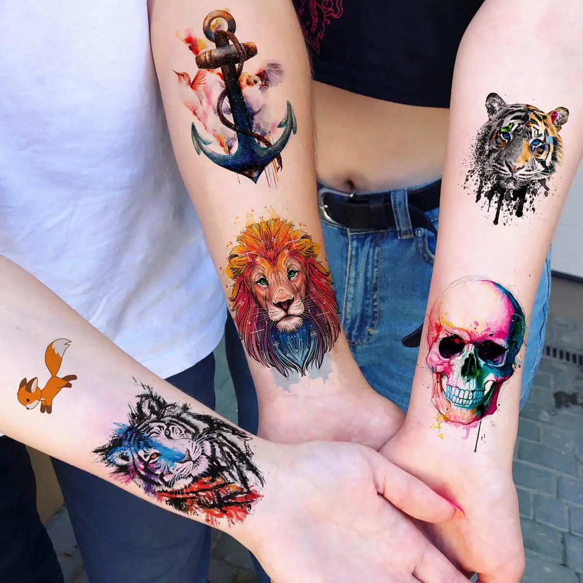 Tatuajes Temporales 3D de rosas de acuarela para mujeres y niñas, tatuaje falso de flor de peonía, León y Tigre, 63 hojas