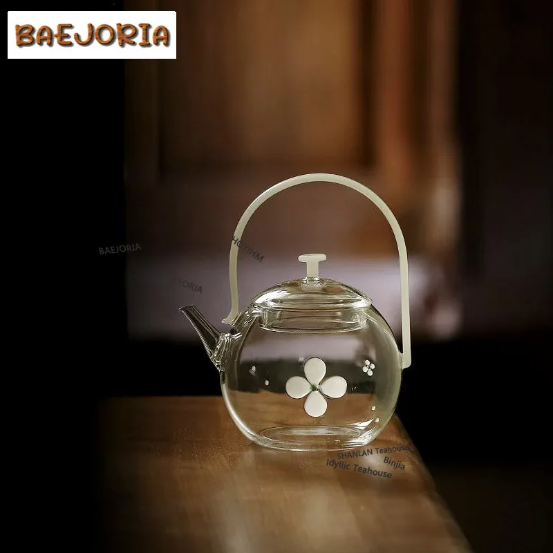 BAEJORIA 700ml Flower Bud Heat-resistant Glass Lifting Teapot Handmade Tea Infuser Pot Tea Maker Kettle With Strainer Cafes Gift